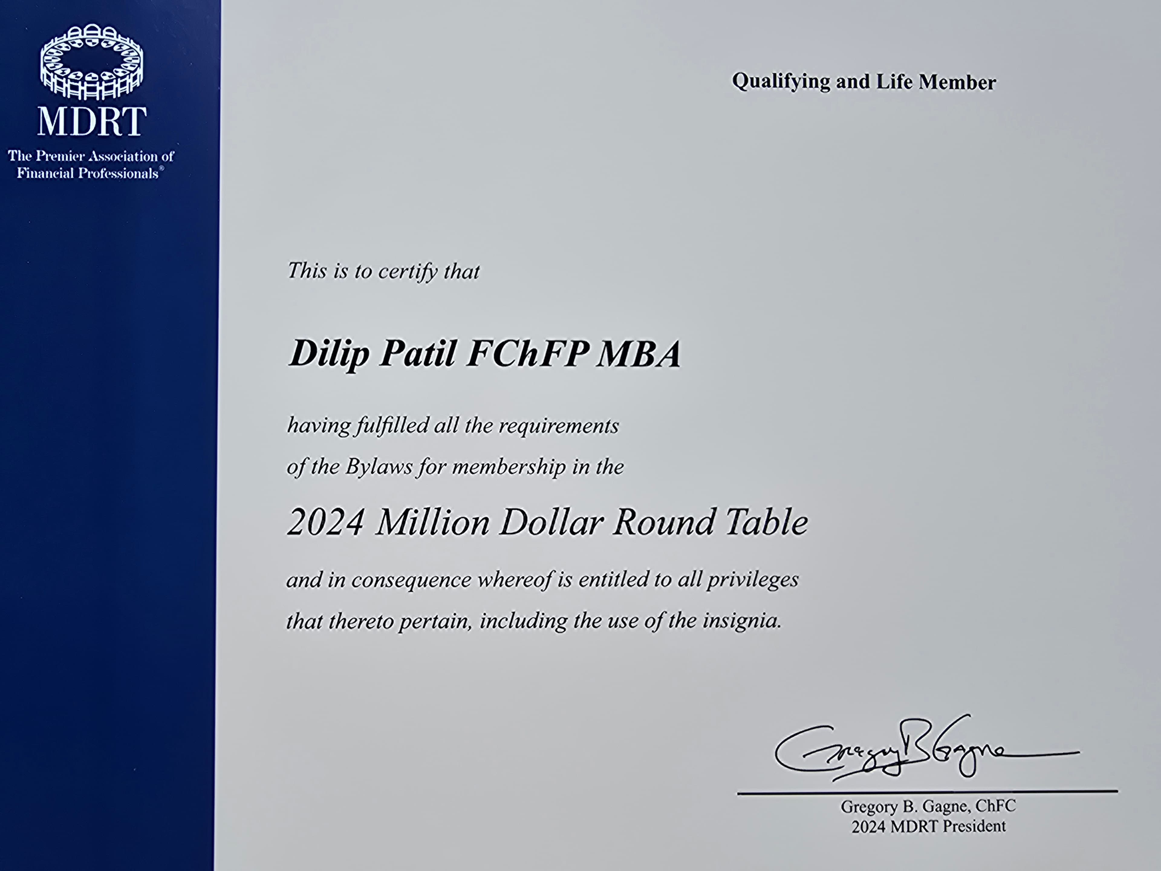 Million Dollar Round Table (MDRT) Certificate #1