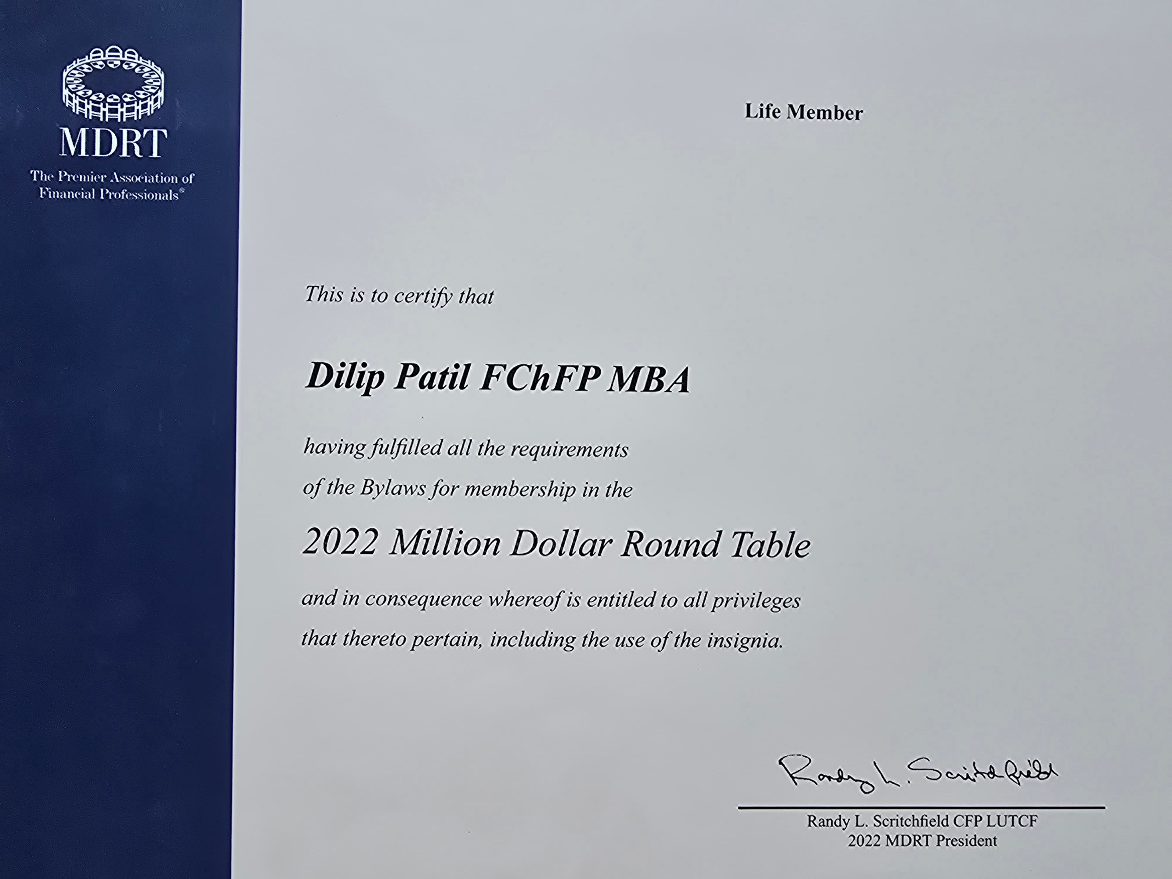 Million Dollar Round Table (MDRT) Certificate #10